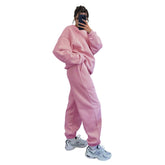 Herbst Winter Einfarbig Rundhals Langarm Pullover Damen Kleidung Lässig Lose Hosenanzug – Gemütliches Schickes Modeset